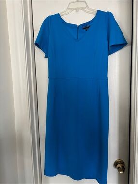 Maggy London Turquoise-Blue Short Sleeve Midi Sheath Dress